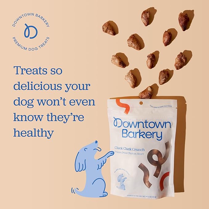 Downtown Barkery Freeze Dried Dog Treats - Single Ingredient, Low Calorie, Rich in Vitamins and Minerals - All Natural - Freeze Dried Chicken Hearts for Dogs, 10 Oz