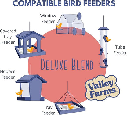 Valley Farms Deluxe Blend (40 LB) Wild Bird Food for Outside Feeders with Black Oil Sunflower and Safflower Seeds for Birds - Value Birdseed