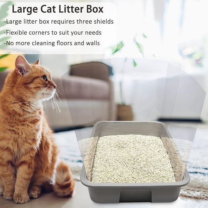 3PCS Cat Litter Box Pee Shields,Transparent Easy Clean Splash Guard for Open Top Litter Pan 14.5×11.5in- Litter Box Not Included(3PC)