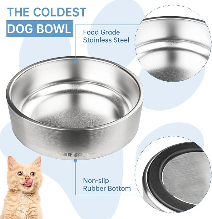 StarSpeed 24oz Stainless Steel Dog Bowls with Rubber Bottom Non-Slip Double Wall Metal Outdoor Dog Food and Water Bowls Weighted Insulated Pet Feeding Bowl for Small,Medium Sized Dogs or Cats