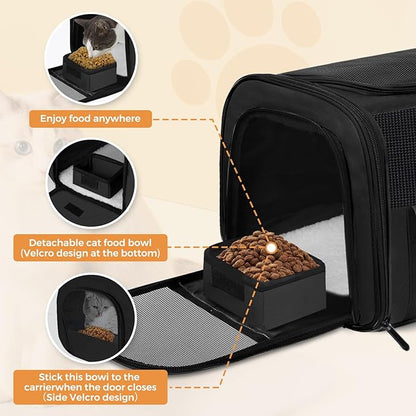 Pet Carrier 17Lx12Wx11H inches, Airline Approved,Pet Travel Carrier Bag for Small Cats and Dogs, Soft Dog Carrier for 1-25 LBS Pets,Dog Cat Carrier with Safety Lock Zipper (Black)