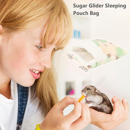 Sugar Glider Sleeping Pouch Bag, Warm Hamster Hammock Pouch Sack Small Pet Hanging Bed for Hamster Rat Hedgehog Squirrel and Other Small Animal (Green)