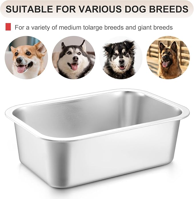 2 Pcs Stainless Steel Bowls for Large Dogs High Capacity Metal Dogs Food and Water Bowls for Big Pets
