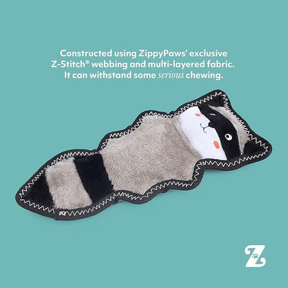 ZippyPaws Z-Stitch Skinny Peltz - No Stuffing Dog Toy to Keep Them Busy, for Small, Medium, & Large Dogs, Squeaky Pet Toy, Soft Plush Unstuffed Chew Toys - Raccoon, 12.5"