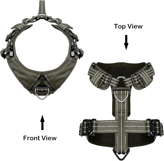 ICEFANG Dog Strap Harness with 4 x Metal Buckles,for Medium Sized Dog,K9 Vest,Y-Shape Chest,Adjustable Pet Harness,No-Pull Front Leash Clip (Medium (Pack of 1), Green)