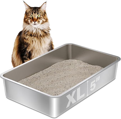 Stainless Steel Litter Box, 22.4"x14.56"x5" Metal Cat Litter Box,XLarge Metal Litterbox for Big Cat, Multiple Cats, Non Stick, Easy Cleaning