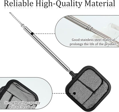 Aquarium Shrimp Net, Shrimp Skimming Aquarium Nets with Extendable Stainless Steel Handle Fish Net for Fish Tank Aquariums Small Ponds Baby-Fish Food Residue Debris, Retractable 7.8-18 Inches Long