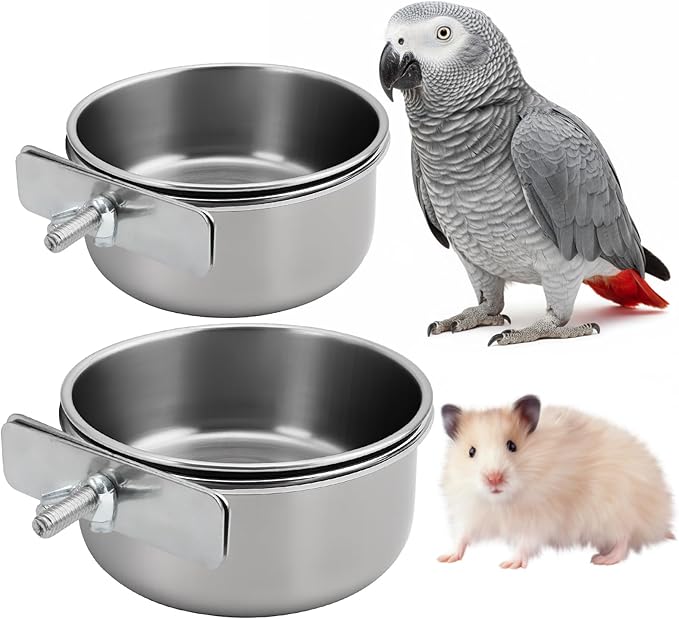 TBWHL Parrot Feeding Cups Hanging Pet Animal Stainless Steel Birdcage Bowls Bird Bowls for Cage Parakeet Birds Cage Accessories Suitable Small and Medium Bird S