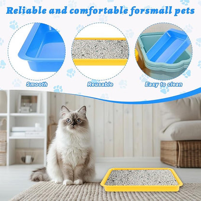 4 Pcs Small Cat Litter Box, Open Rabbit Litter Pan, Waterproof Plastic Tray Travel Toilet for Cats Kitty Bunny Small Pet 4 Colors (15.1 x 12 x 1.4 Inch)