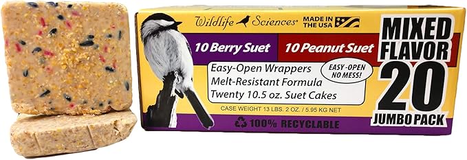 Suet Cake Jumbo Mixed 20 Pack | 10 Peanut & 10 Berry 10.5 oz. Suet Cakes for Wild Birds