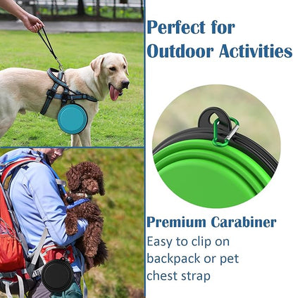 Takfox Collapsible Dog Bowls [3 Pack] 20 oz, Travel Dog Bowls, Pet Bowl Portable Foldable Water Food Feeding Dishes with Carabiner Clip for Traveling Hiking Walking-Black & Green & Blue