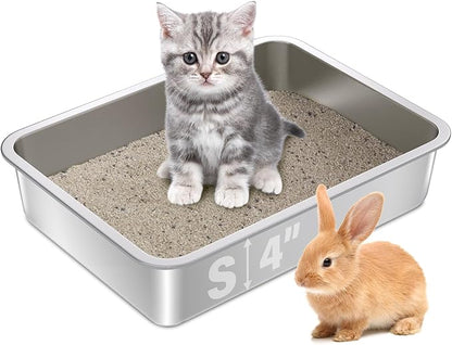 Stainless Steel Litter Box,15.7"×11.8"×4" Metal Cat Litter Box,Small Litterbox for Kitten,Rabbit,Guinea Pigs,Non Stick, No Smell, Easy to Clean