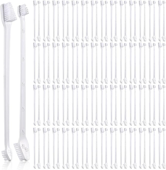Gerrii 200 Count Dog Toothbrush Double Headed Pet Toothbrush Long Handle Dog Tooth Brushing Kit Soft Bristles Pet Tooth Brush for Doggy Cat and Most Pets Teeth Cleaning Dental Oral(White)
