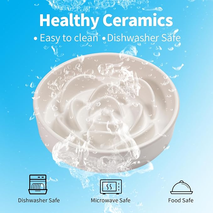White Ceramic Dog Bowl Slow Feeder for Medium and Large Breed,1.5 Cup 8.26 in Slow Feeding Bowl,Puzzle Dog Food Bowl for Fast Eater,Maze Dish for Fast Eater