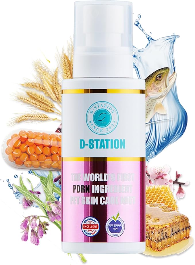 D-STATION PDRN Pet Skin Care Mist Spray – Anti-Static, Deodorizing, Moisturizing, Itch Relief & Nourishes Skin & Coat for Dogs & Cats (5.07 oz)
