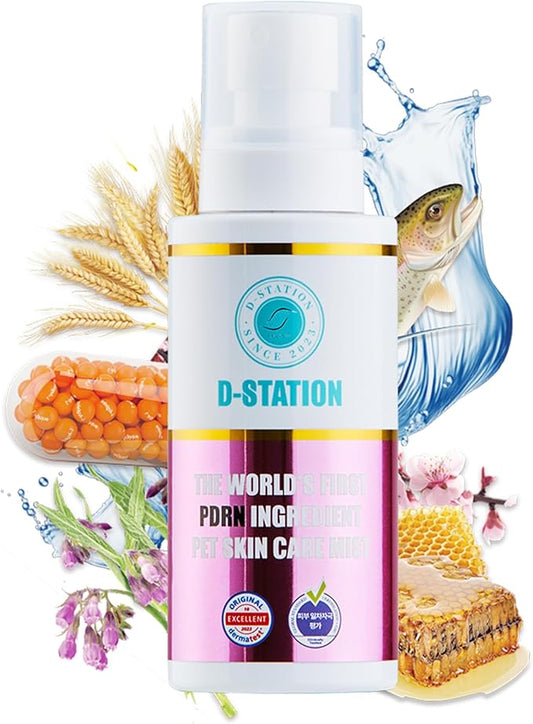 D-STATION PDRN Pet Skin Care Mist Spray – Anti-Static, Deodorizing, Moisturizing, Itch Relief & Nourishes Skin & Coat for Dogs & Cats (5.07 oz)