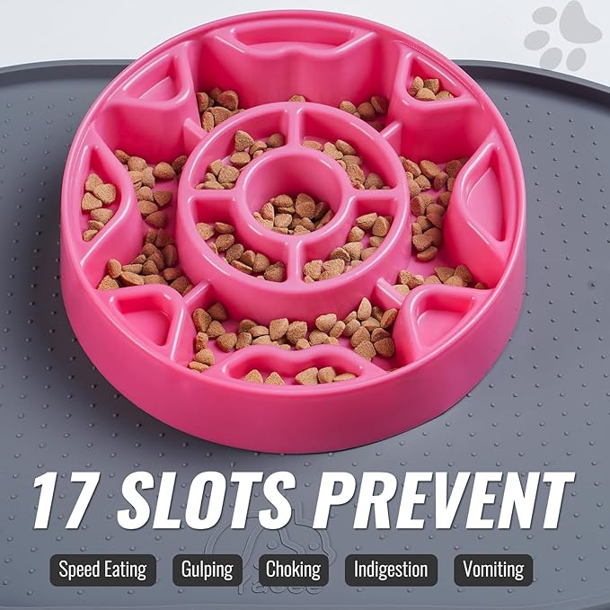 Tilted Slow Feeder Dog Bowl for Flat Face Breeds, Retro Style Non-Skid Food Bowl for Flat Face Breeds for Dogs & Cats Large, Small (Pink)