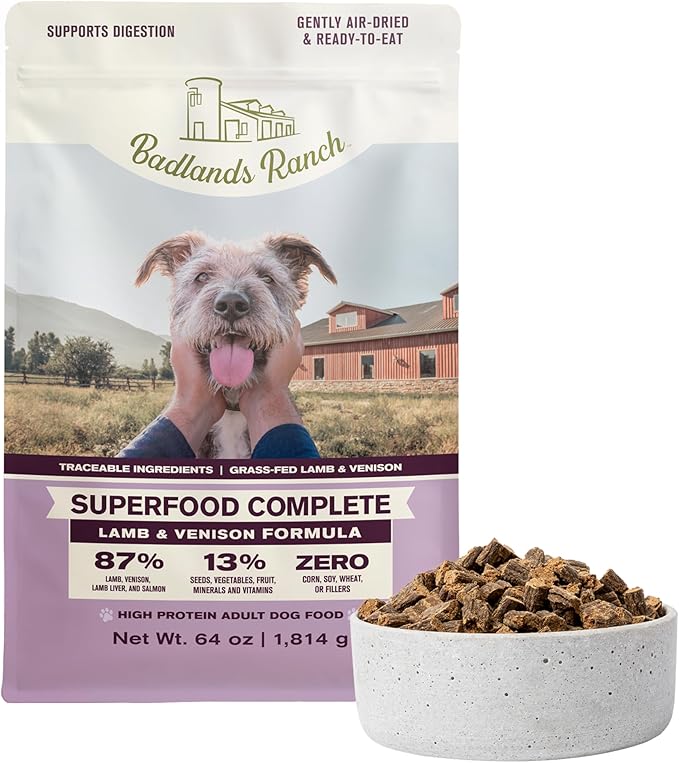 Superfood Complete, Air-Dried Adult Dog Food - High Protein, Zero Fillers, Superfood Nutrition by Katherine Heigl (64 oz., Lamb & Venison)