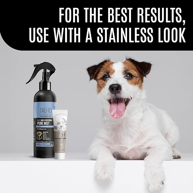 Tauro Pro Line 6in1 Natural Tear Stain Remover for Dogs - Alkaline Water Spray for Eyes, Ears & Coat, Safe for Cat, Puppy & Other Pet (Pure Mist - 8.5 Fl Oz)