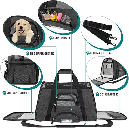 PetAmi Airline Approved Pet Carrier for Cat, Soft Sided Dog Carrier for Small Dog, Cat Travel Supplies Accessories Indoor Cats, Ventilated Pet Carrying Bag Medium Kitten Puppy, Large Heather Dark Gray