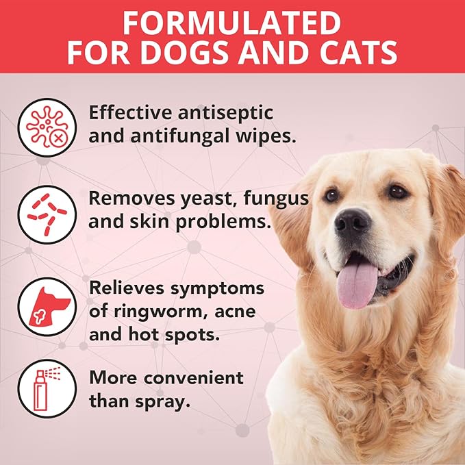 NOVEHA 120PCs XL Formulated Pet Wipes for Dogs & Cats - Safe for Facial & Finger Folds, Underarms, Groin, Hot Spots, Redness & Skin Relief, On-The-Go Size 5.5" x 7"