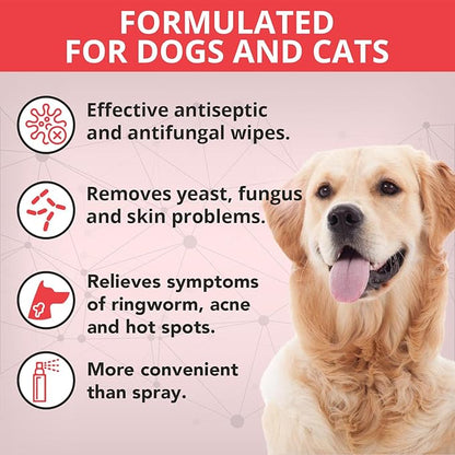 NOVEHA 120PCs XL Formulated Pet Wipes for Dogs & Cats - Safe for Facial & Finger Folds, Underarms, Groin, Hot Spots, Redness & Skin Relief, On-The-Go Size 5.5" x 7"