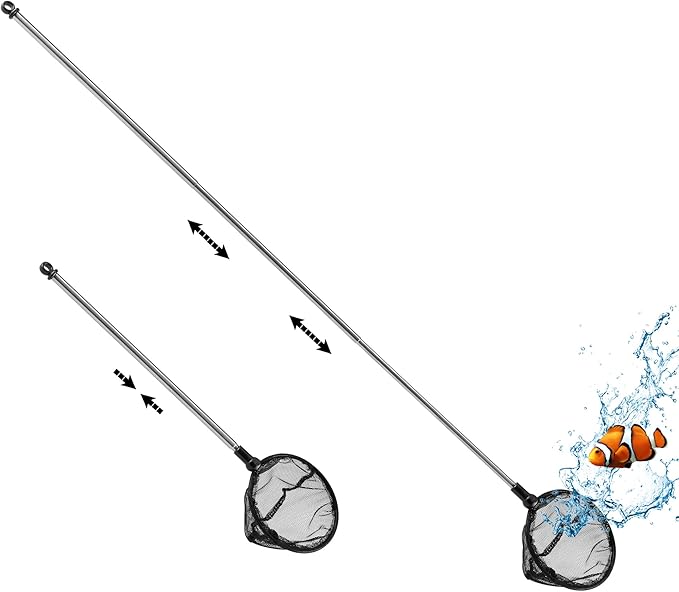 Telescopic Aquarium Fish Net, Fine Mesh Round Fish Net for Fish Tank with Extendable Long Handle (5 inch)