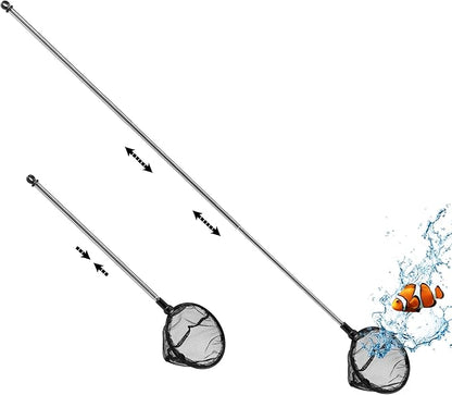Telescopic Aquarium Fish Net, Fine Mesh Round Fish Net for Fish Tank with Extendable Long Handle (5 inch)