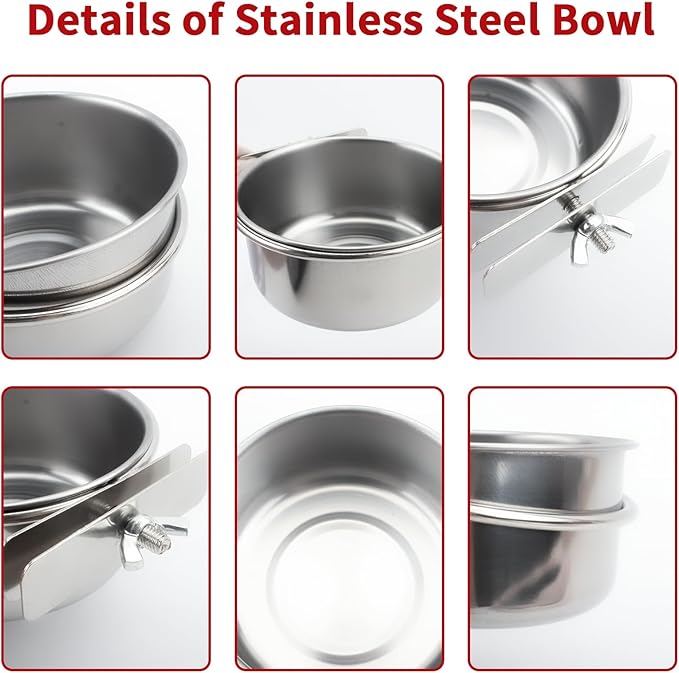 TBWHL Parrot Feeding Cups Hanging Pet Animal Stainless Steel Birdcage Bowls Bird Bowls for Cage Parakeet Birds Cage Accessories Suitable Small and Medium Bird S