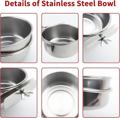 TBWHL Parrot Feeding Cups Hanging Pet Animal Stainless Steel Birdcage Bowls Bird Bowls for Cage Parakeet Birds Cage Accessories Suitable Small and Medium Bird S