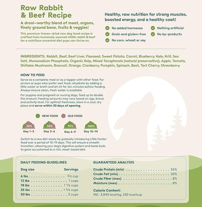 Little Hunter Freeze Dried Fresh Dog Food Raw Rabbit Recipe - Picky Eater-Approved Limited Ingredient for All Stages - High Protein, Small Batch, Grain Free Raw Dog Food, 15 oz