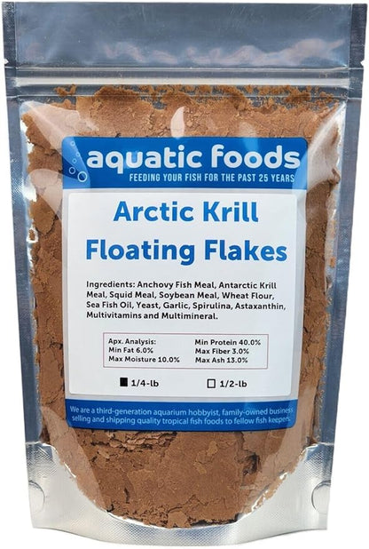 Aquatic Foods Inc. Arctic Krill Flakes which Contain Natural Carotenoids & Astaxanthin That Will Enhance The Vibrant Colors of Fish, for All Tropical and Marine Fish...WL…1/4-lb Foil Pouch Bag