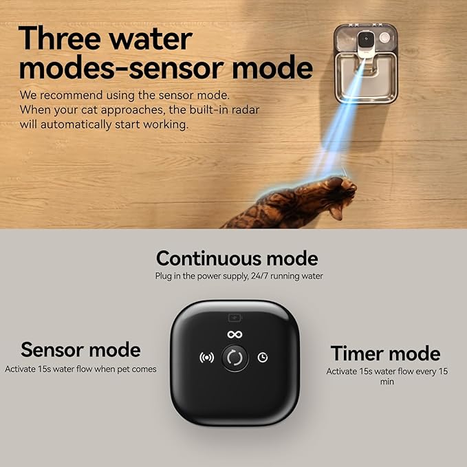 Automatic Stainless Steel cat Water Fountain for Pets Indoor, Wireless Metal Dispenser, Cordless Battery Operated Dog Drinking Fountains, Rechargeable Waterer with Motion Sensor, Black,3.5L 6 Filters