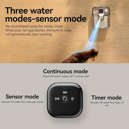 Automatic Stainless Steel cat Water Fountain for Pets Indoor, Wireless Metal Dispenser, Cordless Battery Operated Dog Drinking Fountains, Rechargeable Waterer with Motion Sensor, Black,3.5L 6 Filters