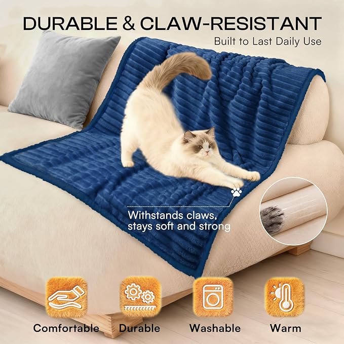 Luciphia Waterproof Dog Blanket for Large Dogs Ultra-Soft Calming Cut Pile Flannel Throw Durable & Warm Furniture Protection for Couch Bed Pet Blanket Machine Washable Deep Navy,L(65''x57'')