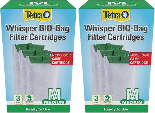 Tetra Whisper Bio-Bag Filter Aquarium Cartridges, Medium Filter for Freshwater and Marine Fish, Removes Odors and Discoloration, Ready to Use, 3 Medium Green Filters (Pack of 2)