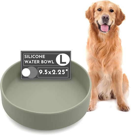 The Perfect Dish No-Spill Dog Water Bowl, Less Mess Non-Tippable Water & Food Bowl, Pure Silicone with Suction Cup, Fits 8 Cups 9.5" Across x 2.5" Tall Ideal for All Pets, Large-Sage