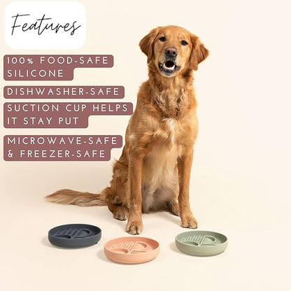 The Slowdown Bowl Silicone Slow Feeder for Dogs & Puppies, Slow Eating Modern Lick Mat Design Reduces Gulping, Fits 2 Cups 7.5” Across x 1.5” Tall, Mealtime Challenge, Medium-Sage
