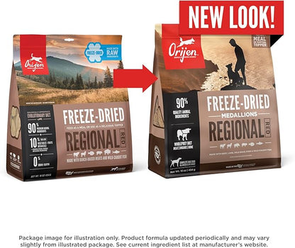ORIJEN Grain Free High Protein Freeze Dried Dog Food & Topper Regional Red Recipe 6oz Bag