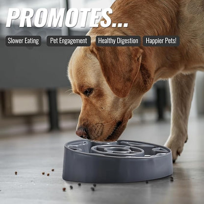 Tilted Slow Feeder Dog Bowl for Flat Face Breeds, Retro Style Non-Skid Food Bowl for Flat Face Breeds for Dogs & Cats Large, Small (Gray)