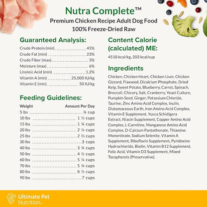 ULTIMATE PET NUTRITION Nutra Complete Freeze Dried Raw Dog Food, Veterinarian Formulated with Antioxidants, Prebiotics & Amino Acids (5 Ounce, Chicken)