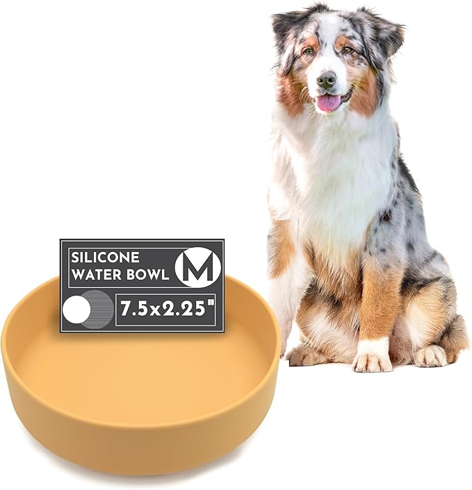 The Perfect Dish No-Spill Dog Water Bowl, Less Mess Non-Tippable Water & Food Bowl, Pure Silicone with Suction Cup, Fits 5 Cups 7.5" Across x 2.25" Tall, Ideal for All Pets, Medium-Honey