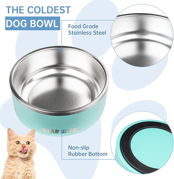 StarSpeed 42oz Stainless Steel Dog Bowls with Rubber Bottom Non-Slip Double Wall Metal Outdoor Dog Food and Water Bowls Weighted Insulated Pet Feeding Bowl for Small,Medium Sized Dogs or Cats