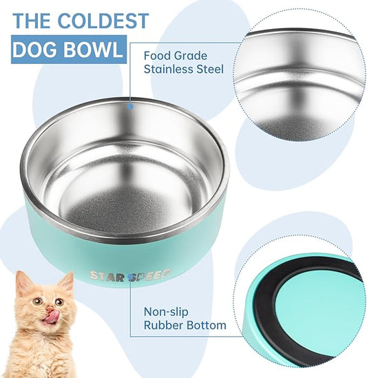 StarSpeed 42oz Stainless Steel Dog Bowls with Rubber Bottom Non-Slip Double Wall Metal Outdoor Dog Food and Water Bowls Weighted Insulated Pet Feeding Bowl for Small,Medium Sized Dogs or Cats