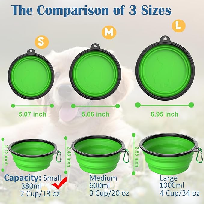 Takfox Collapsible Dog Bowls [5 Pack] 13 oz, Travel Dog Bowls, Pet Bowl Portable Foldable Water Food Feeding Dishes with Carabiner Clip for Traveling Hiking Walking