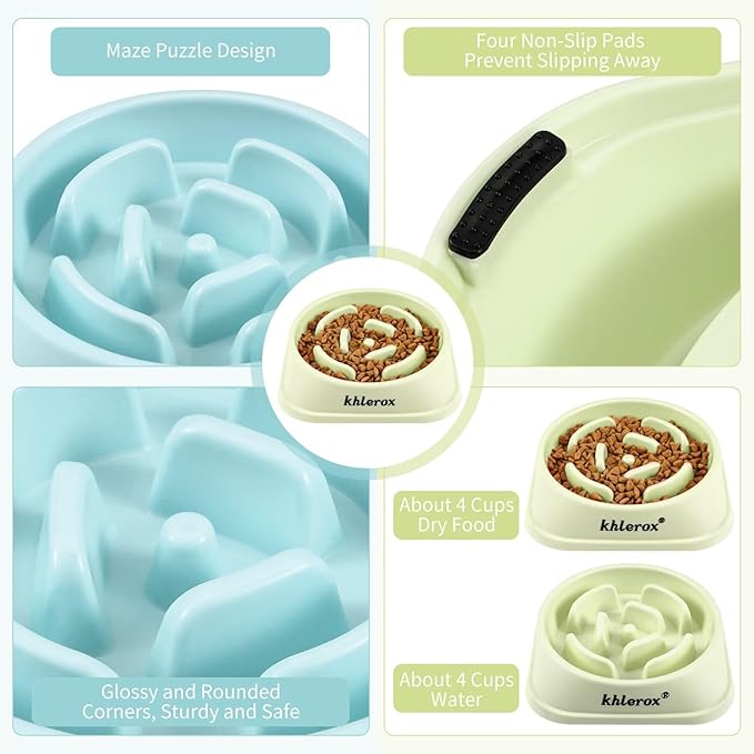 2 Pack Slow Feeder Dog Bowls for Healthy Eating, Non-Slip and Anti-Choking Design, Reduces Bloating & Overeating for Large Dogs, Easy to Clean