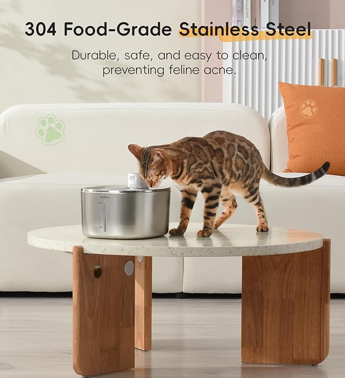 Cat Water Fountain Stainless Steel, 138fl.oz / 4.1L Wireless Cat Fountain, Pet Water Dispenser Cordless for Cats & Dogs Indoor