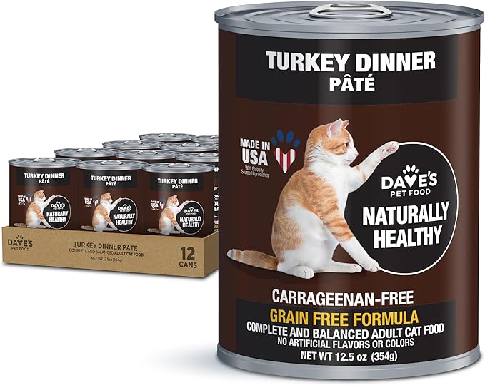 Dave's Pet Food Grain Free Wet Canned Cat Food (Turkey), Made in USA Naturally Healthy, Added Vitamins & Minerals, Gluten-Free, 12.5 oz Cans (12 Pack)