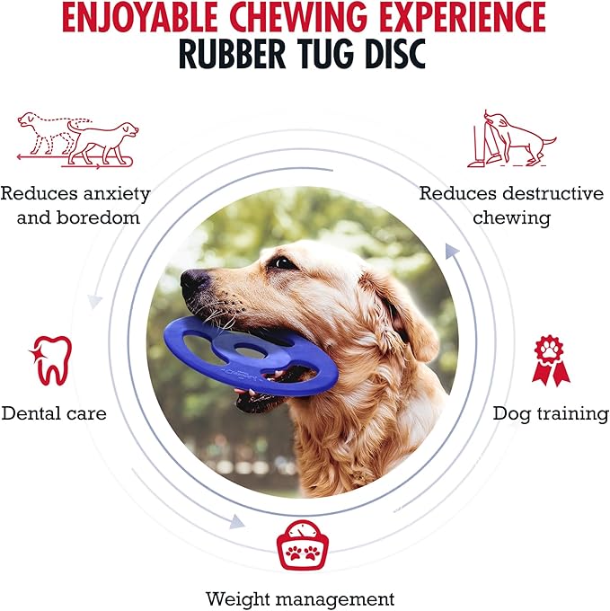 SuperChewy Tough Tug-of-War Flying Disc Toy | Lifetime Replacement | Strong Natural Rubber | Great Tug Disc Fetch Toy for Dogs | Ultra Durable Chew Toys for Aggressive Chewers | for All Breeds