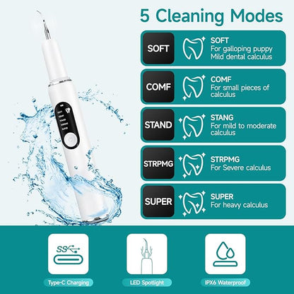 Ultrasonic Dog Toothbrush – Electric Plaque & Tartar Remover Kit with 5 Modes and 2 Heads, Gentle and Safe Teeth Cleaning Tool for Dogs, Improves Pet Oral Health